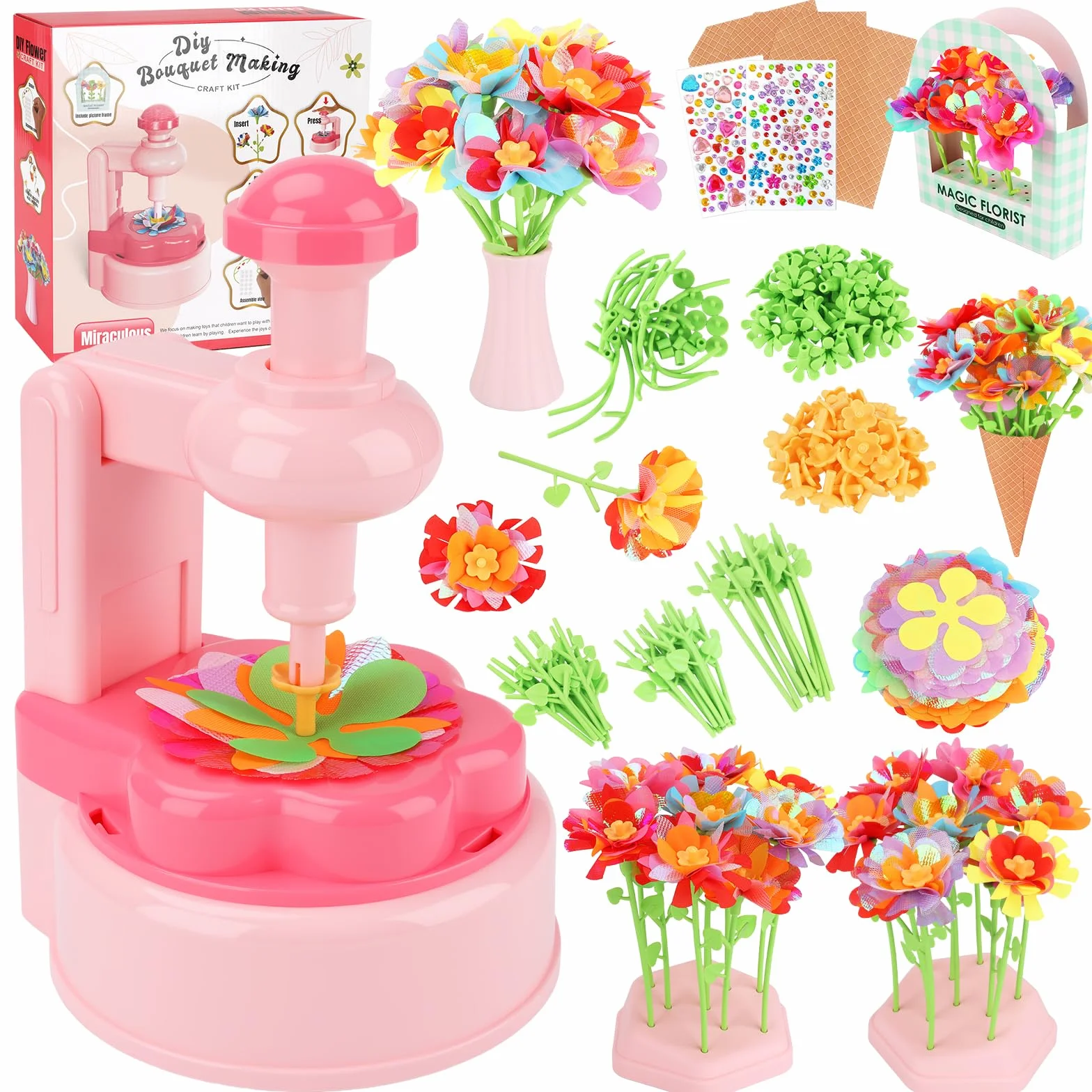 Il Laboratorio dei Fiori,Set fai da te di fiori fai da te per bambini,Kit artigianale con macchina per la produzione di fiori bambini,DIY kit creativo regalo giocattoli bimba 3 4 5 6 7 8 9 anni