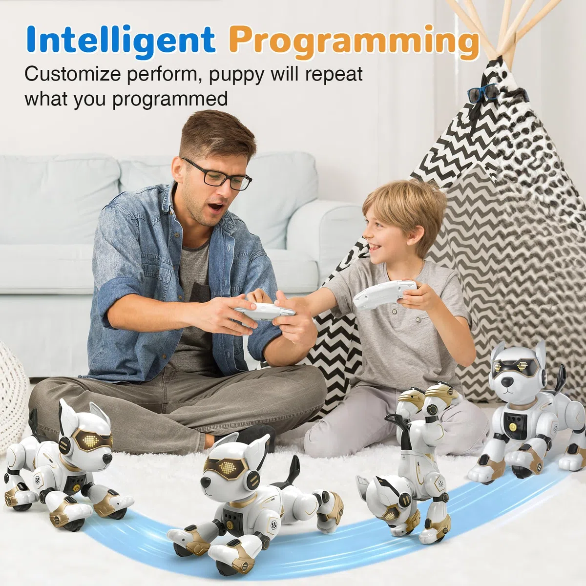 PRANITE Cane Robot, Robot Cane Programmabile per Bambini Telecomandato Giocattolo, Ricaricabile, Imitazione Animale, Comando Vocale, Comando a Gesti, Musica, Danza, per Ragazzi e Ragazze