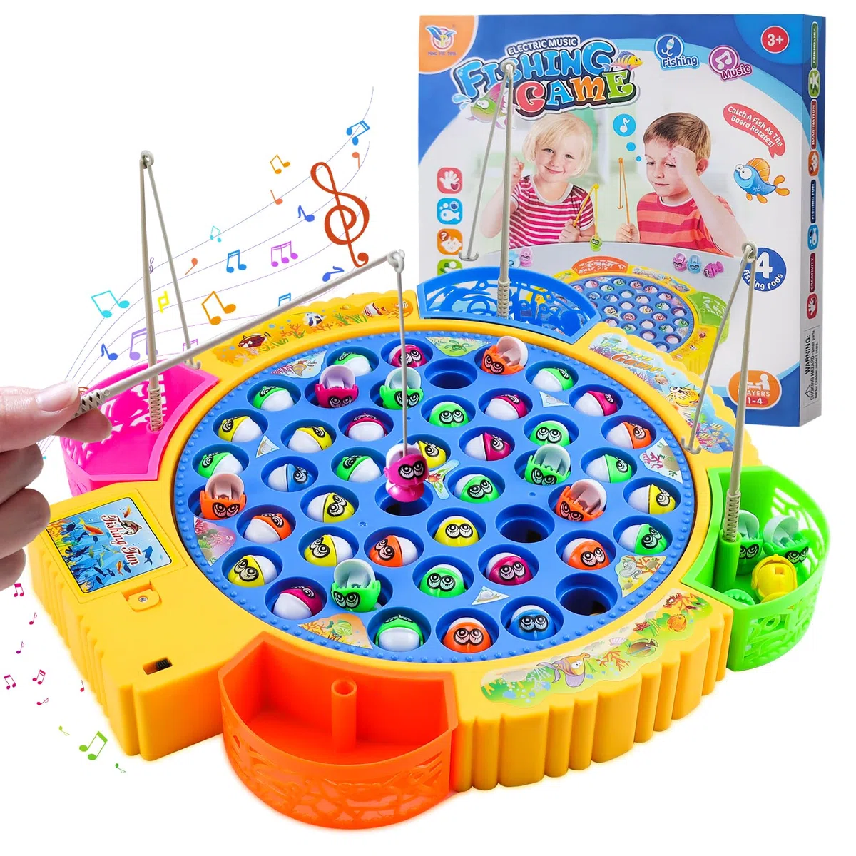 Qingning Gioco Musicale di Pesca con 45 Pesciolini e 4 Canna da Pesca, Gioco di Pesca Magnetica Giocattolo Educativo Interattivo, Gioco Pesca Elettrico, Regali Montessori per Bambini di 2 3 4 5 6 Anni