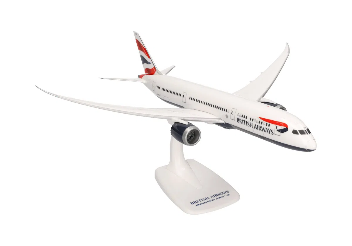 Herpa Modello di Aereo Boeing 787-9 British Airways - Dreamliner in Scala 1:200 - Snap-Fit, Pezzo da Collezione, Miniatura Deco, Statuetta con Supporto in plastica