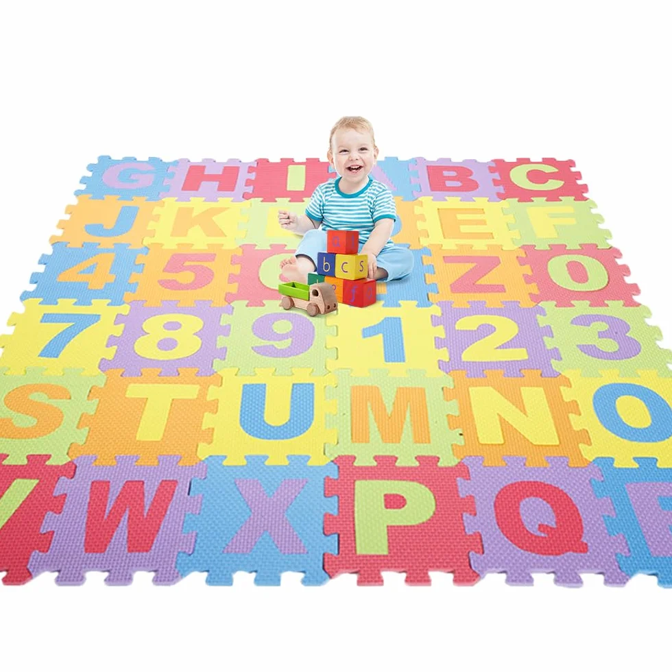 36 Pezzi Puzzle,Certificato CE,MulticoloreTappeto Gioco per Neonato in EVA Antiscivolo Non Tossico Puzzle con Lettere e Numeri