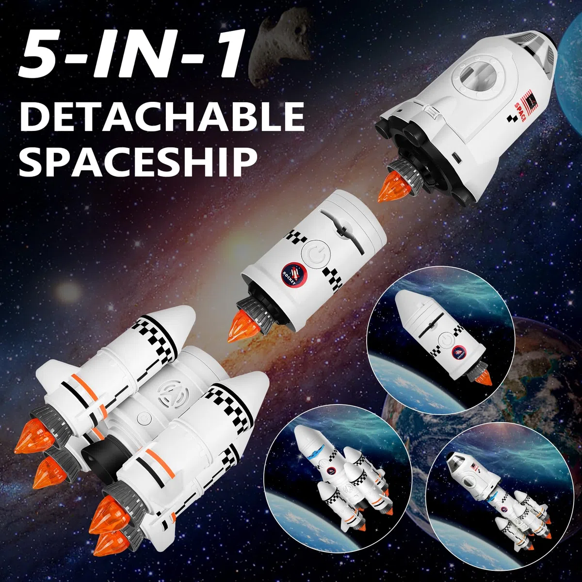 Herenear Razzo Spaziale, Space Shuttle Giocattolo per 3-8 Anni, con Astronauti e Lampada di Proiezione