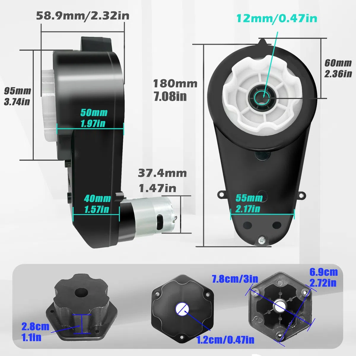 2 pezzi ad alta velocità 12 Volt RS550 40000 RPM motore per auto bambini, motori da 12 V, ricambio per veicoli per bambini, accoppiatore gratuito