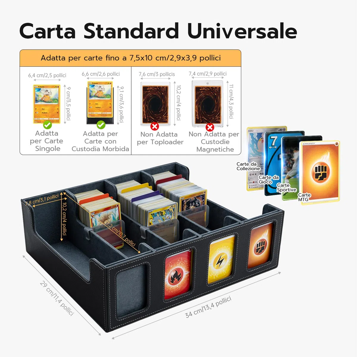 Box Porta Mazzo per Carte MTG Capacità di 2400+ Carte con 12 Divisori & 8 Supporti per Carte, Magnetic Flip Deck Box per le Carte di Magic Commander TCG (Nero)