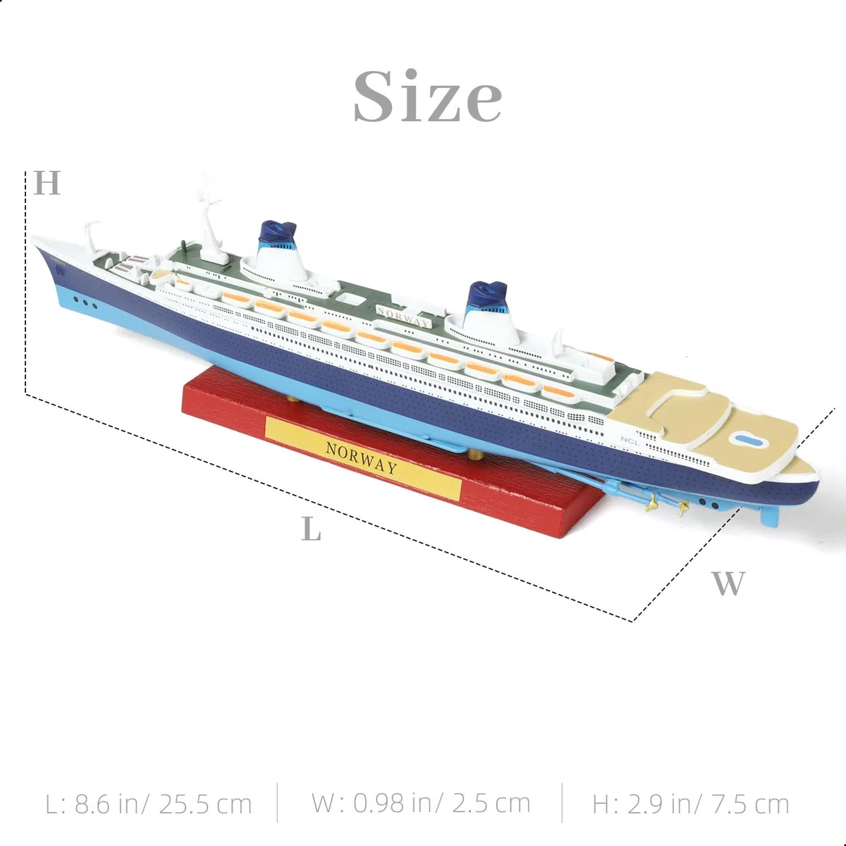 1/1250 SS Norway Cruise Ship Model Classic Alloy Metal Die-Cast Boat Model Legendary Norwegian Cruise Line con espositore in venature del legno Adatto per collezione o regalo per adulti
