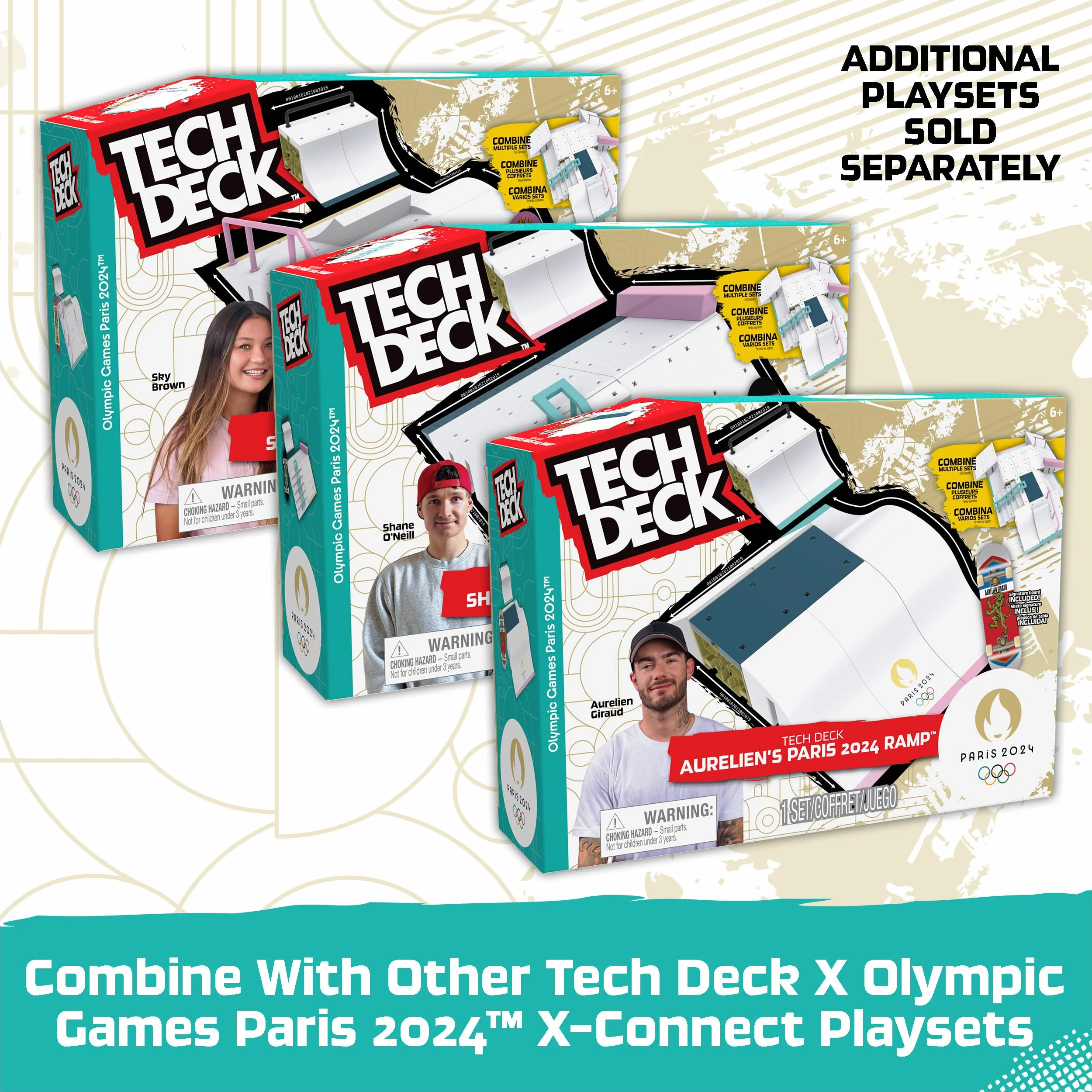 Tech Deck - Finger Skate - Park X-Connect Aurélien Giraud - Prodotto ufficiale con licenza Giochi Olimpici Parigi 2024 - Skatepark modulabile - Mini Skate Dito - Giocattolo per bambini - Gioco per