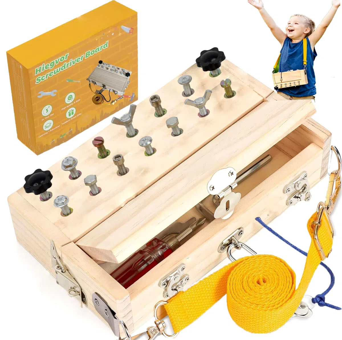 Giochi Montessori 3 Anni, Attrezzi in Legno Bambini, Cacciavite Giocattoli, Giocattoli di Abilità Motorie, Attrezzi in Legno Bambini Montessori Giochi, per Regalo Bambina Bimbo (Montessori B)