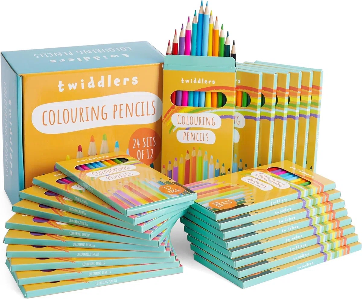 THE TWIDDLERS Set 288 Matite Colorate, 24 Scatole da 12, 18 cm | Regalini fine festa, gadget compleanno bambini e bambina, pastelli per scuola, premietti, pensierini, temperate