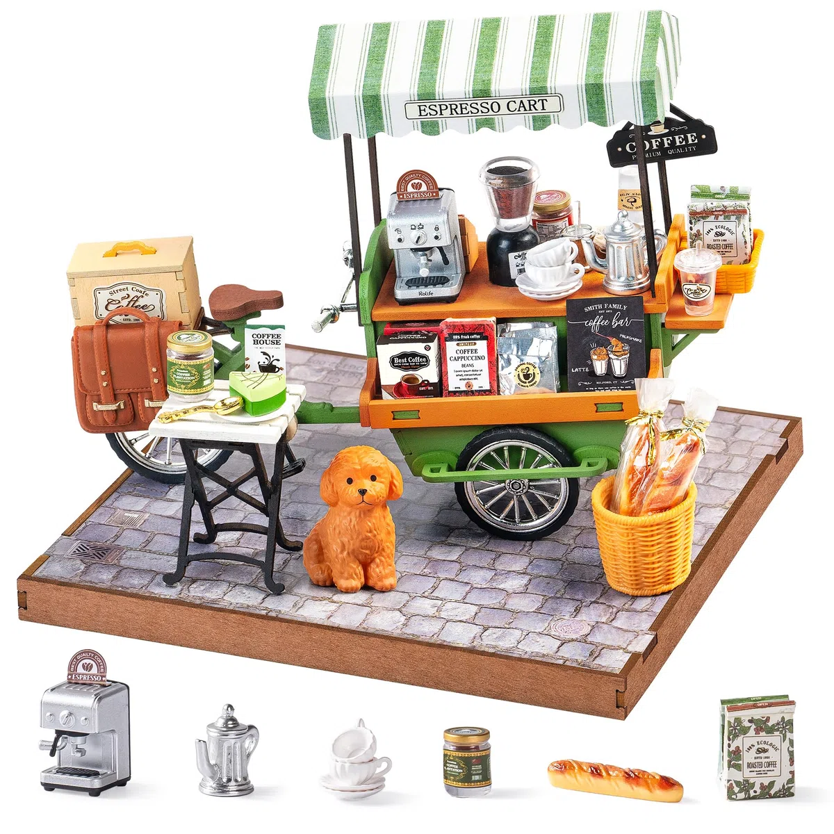 Rolife Casa delle Bambole Carrello del Caffè Aromatico Kit de Modello in Legno Casa in Miniatura Book Nook Decorazione per la Casa Regalo Creativo per Adulti