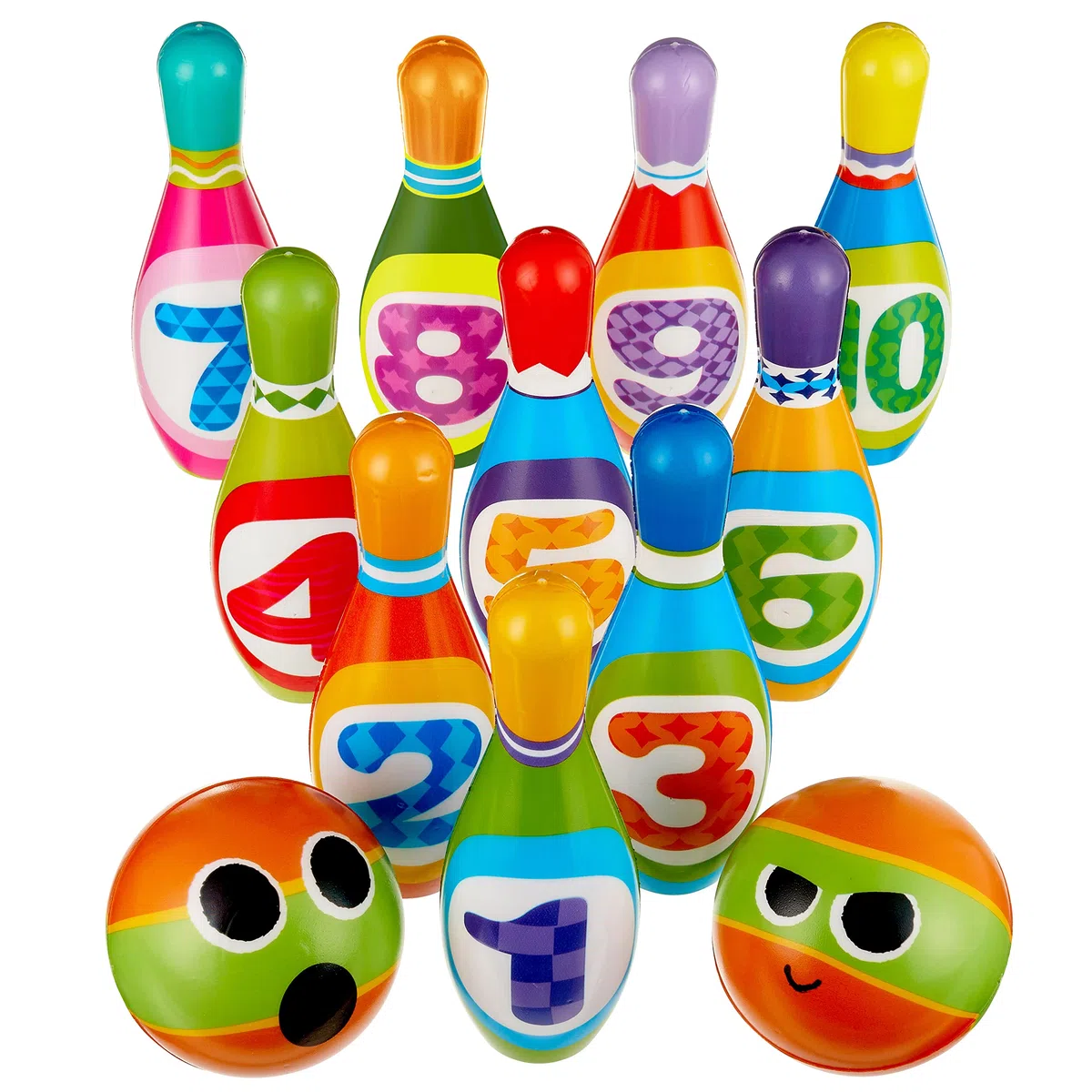 THE TWIDDLERS -Bowling Set- 10 Birilli Morbidi Colorata e 2 Palline/Booling Bambino