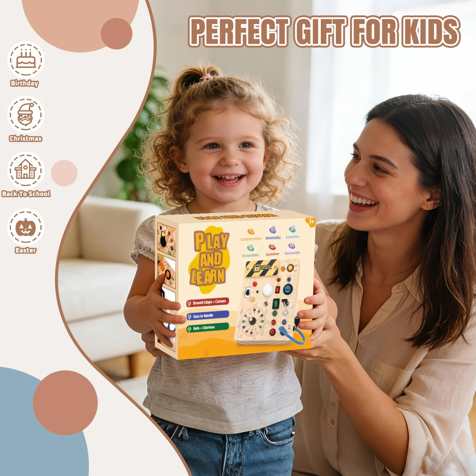 Busy Board Montessori Giocattolo a partire da 1 Anno in Legno Giocattolo Motorico Activity Board Sensoriale Giocattolo Educativo con 10 Interruttori e 23 Luci LED per Bambini Piccoli Regalo per