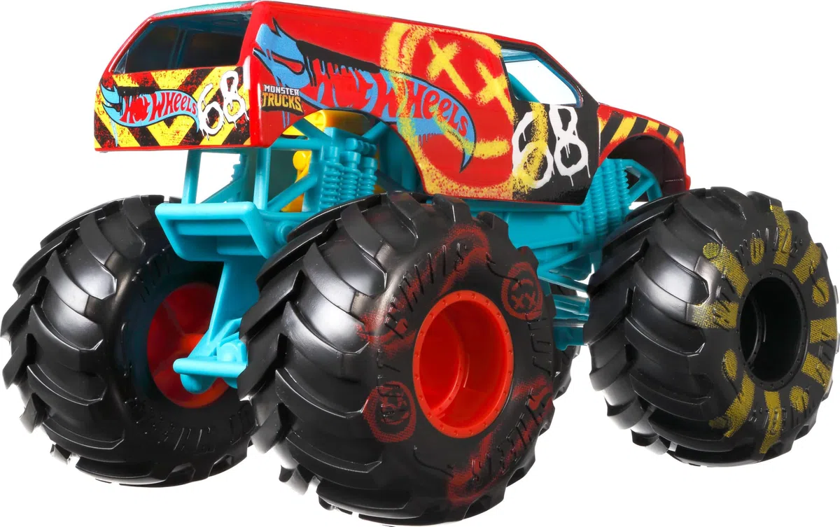Hot Wheels Monster Trucks, Monster Truck di grandi dimensioni, scala 1:24, camion giocattolo pressofuso con ruote giganti e design alla moda