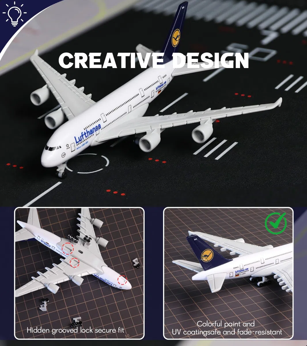 1/400 A380 modello in metallo per Airhansa Airbus A380 con ruote (15,5 cm) adatto per gli appassionati di aviazione da esposizione, può essere utilizzato anche come regalo o decorazione