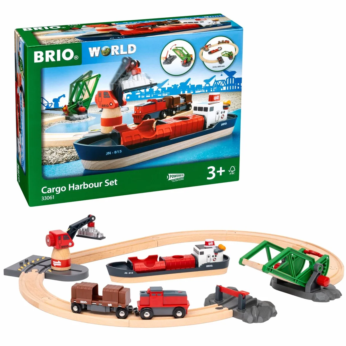 Brio World - Set Servizio Ferroviario Portuale | Pista In Legno Per Bambini | Treno Brio Bambini 3 Anni O Più | Idee Regalo | Regalo 3 Anni