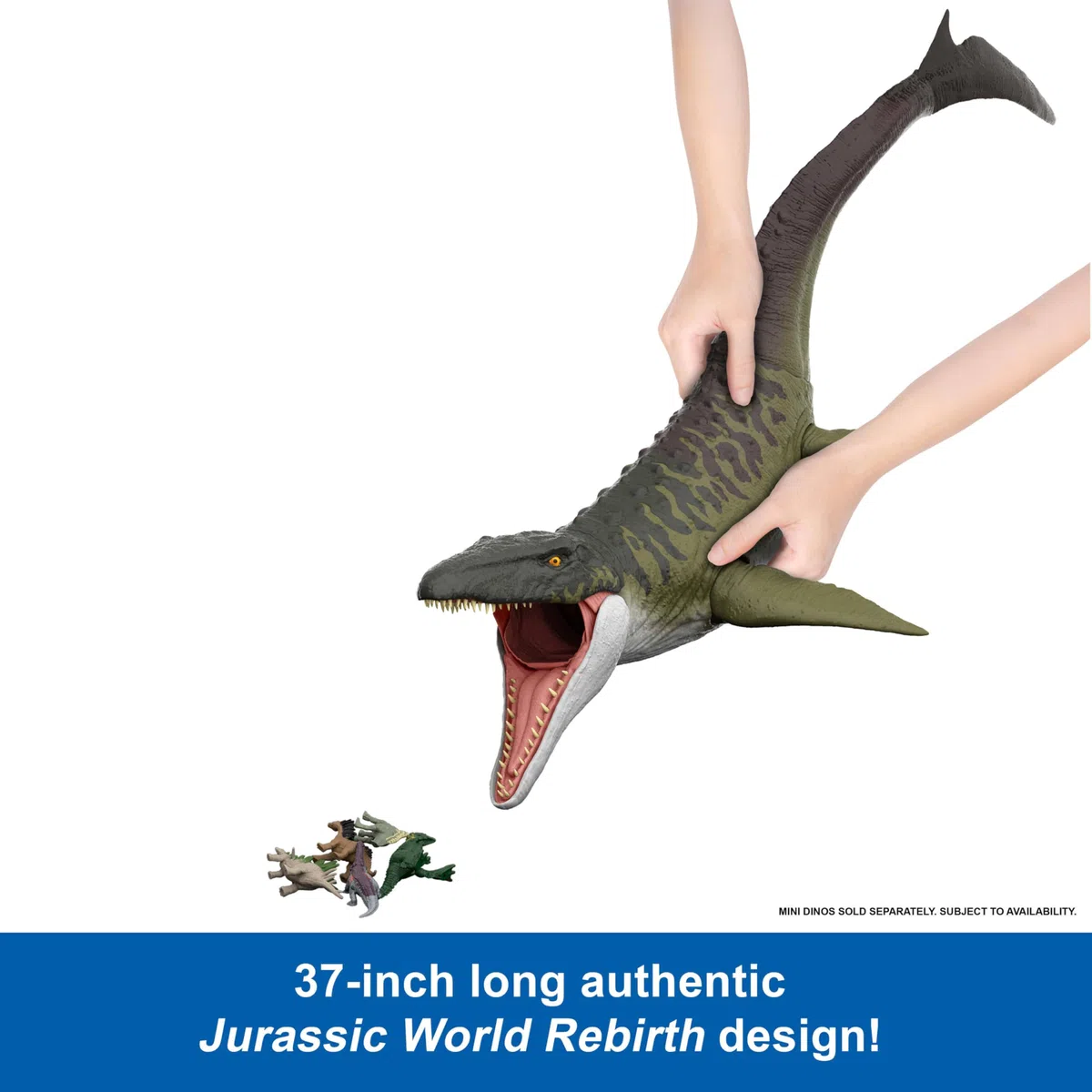 Mattel Jurassic World Rebirth - Mosasauro Super Colossale, enorme dinosauro snodato con due mosse d'attacco, look fedele al film, giocattolo per bambini, 4+ anni, JGB51