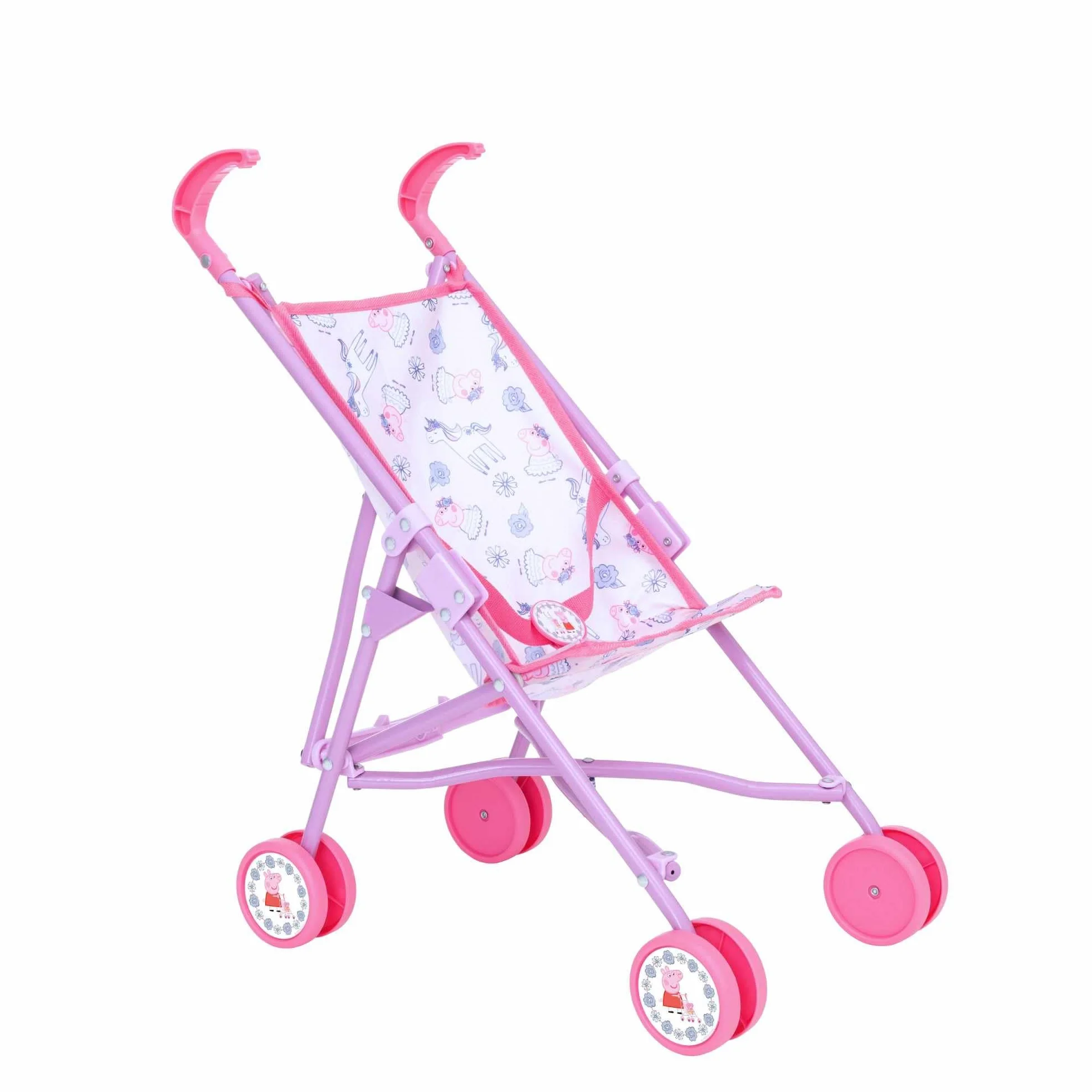 Peppa Pig passeggino giocattolo | Passeggino per bambole in design Peppa Pig rosa e bianco | Passeggino pieghevole | Passeggino per giochi di ruolo | A partire dai 3 anni in su