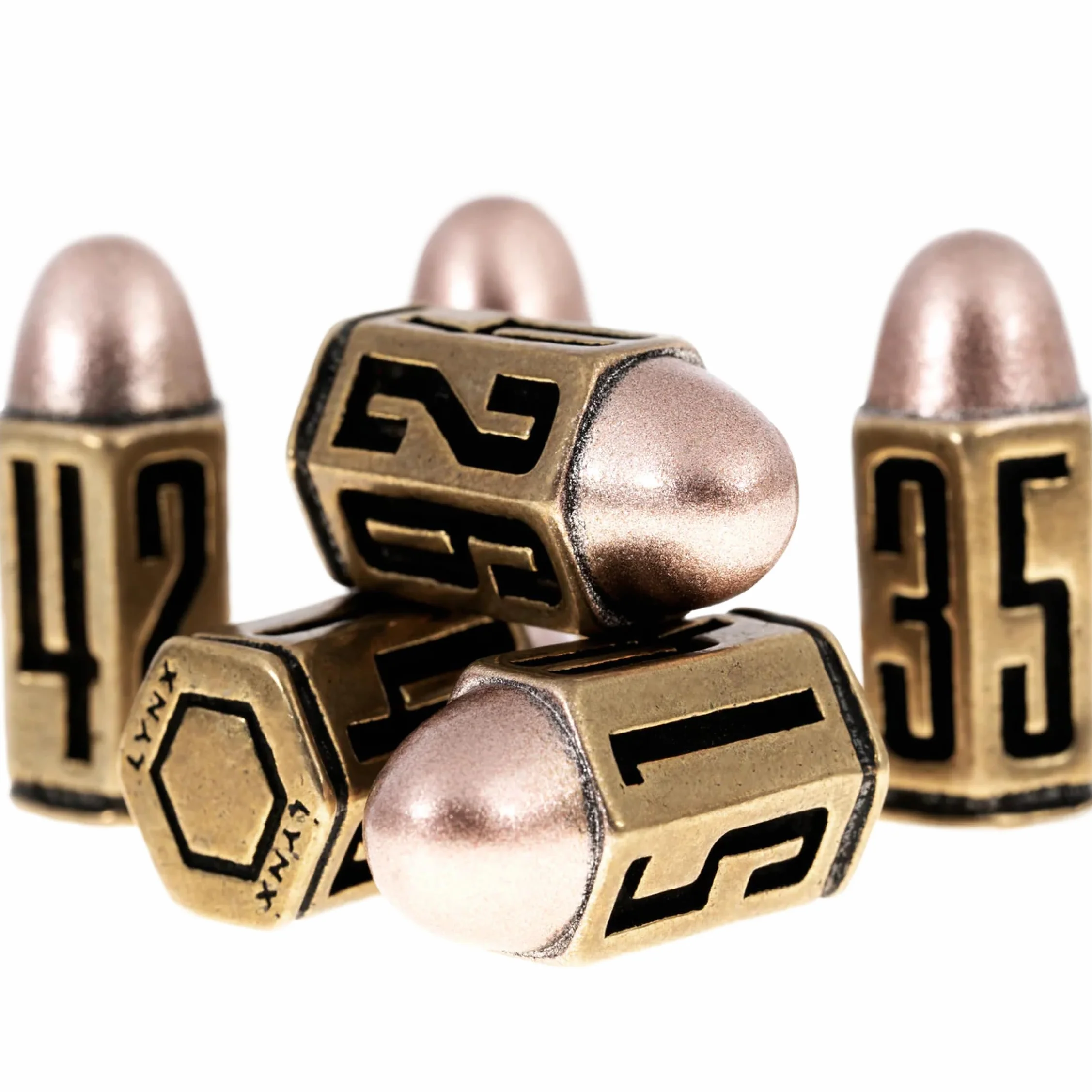 Set Dadi Proiettile in Metallo/Bullet Metal Dice - 6 Dadi in Ottone D6, Ottimi Compatibile con DND, Wargames, GDR Homebrew, D&D, RPG/Dungeons & Dragons - Regalo e Accessori DND. Ok per torre dei dadi