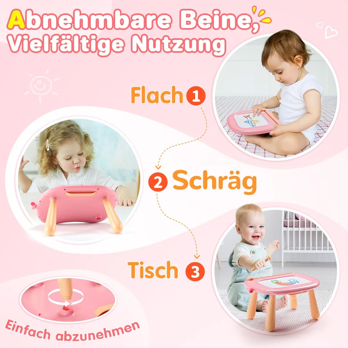 Lavagna magica giocattolo per bambini a partire da 1 anno, lavagna magnetica colorata con 4 gambe, giocattolo educativo per bambini 1 2 3 4 5 anni, tavolo da disegno giocattolo educativo (rosa)