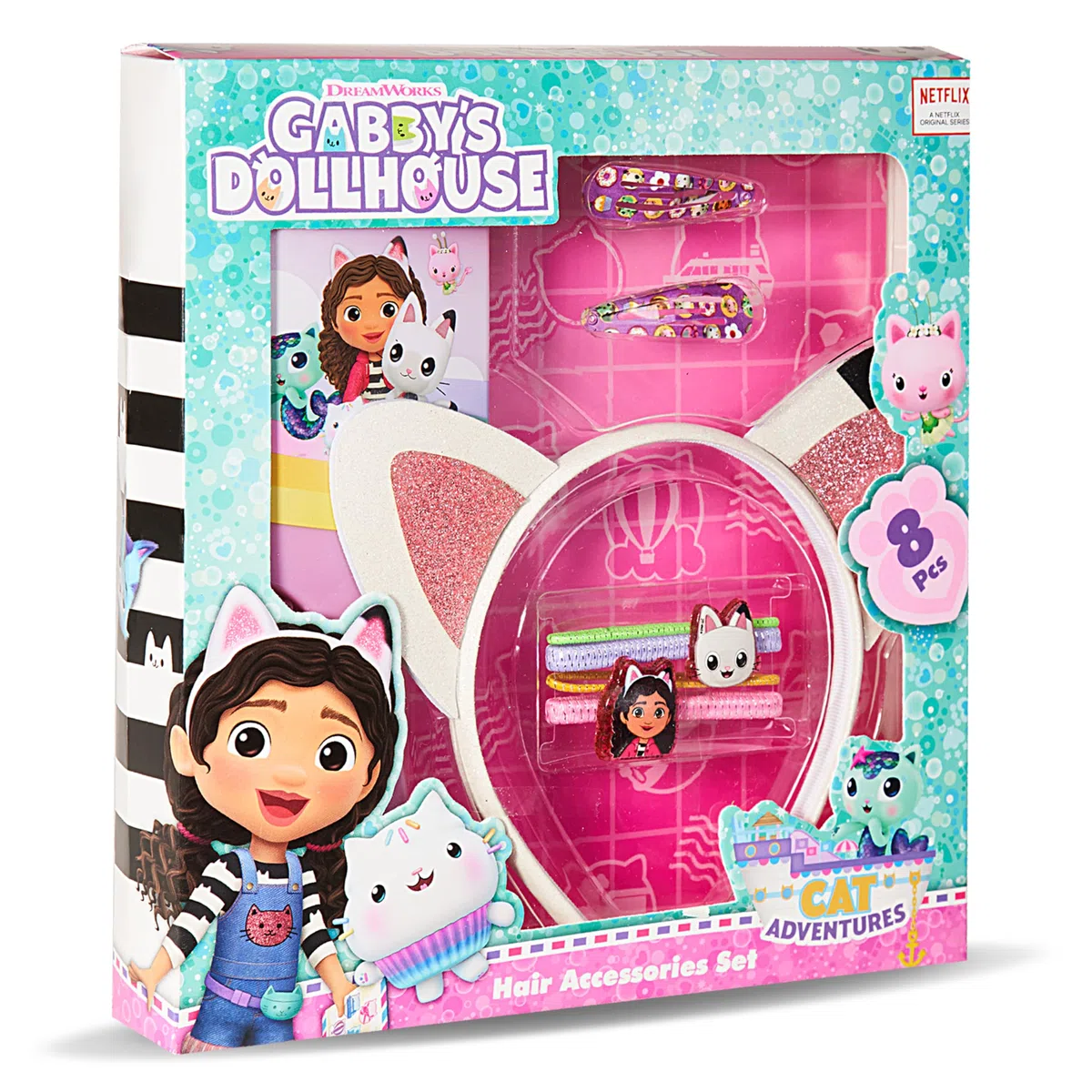 GABBY'S DOLLHOUSE - Gabby Gatto e Casa Magica - Gatto Bambina - Kit Accessori per Capelli - Spazzola, Cerchietto di Gabby, Orecchie, Costume - Idea Regalo per Ragazza