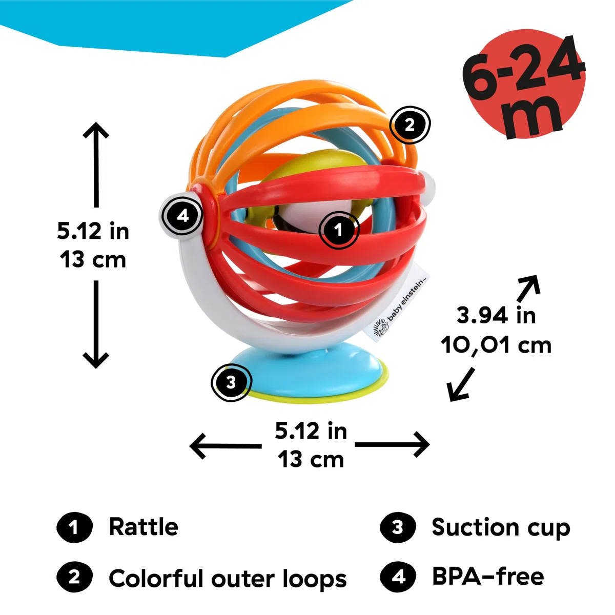 Baby Einstein, Sticky Spinner Giocattolo di attività per seggiolone Senza BPA, età 3 Mesi+