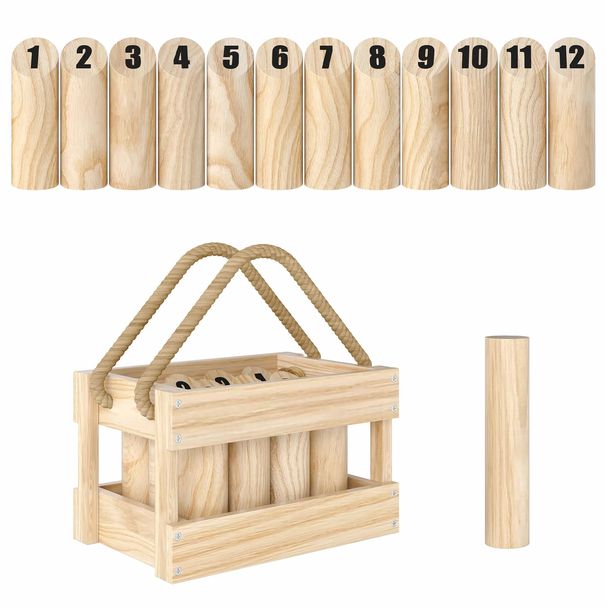 SPORTNOW Mölkky Gioco di lancio in legno Kubb gioco vichingo con 12 skittles, 1 piano, per famiglia, gruppi di giardino, picnic, spiaggia, tempo libero