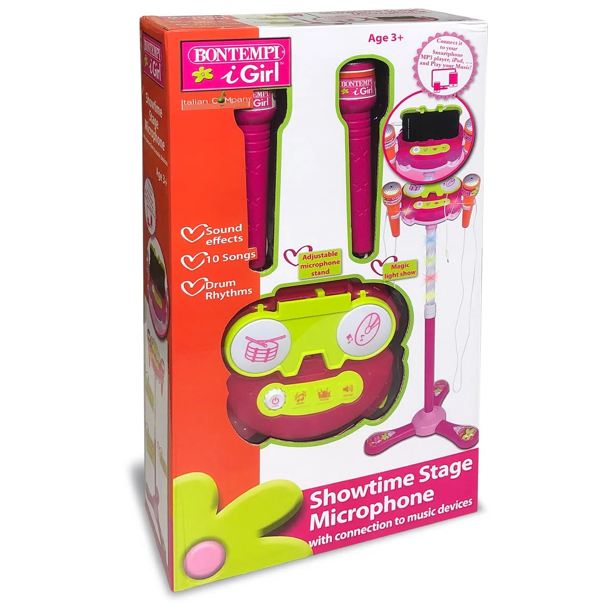 Bontempi | TwinStage Mic - Doppio Microfono da Palcoscenico con Connessione MP3 per Performance Strabilianti, Rosa, 360x360x890 mm