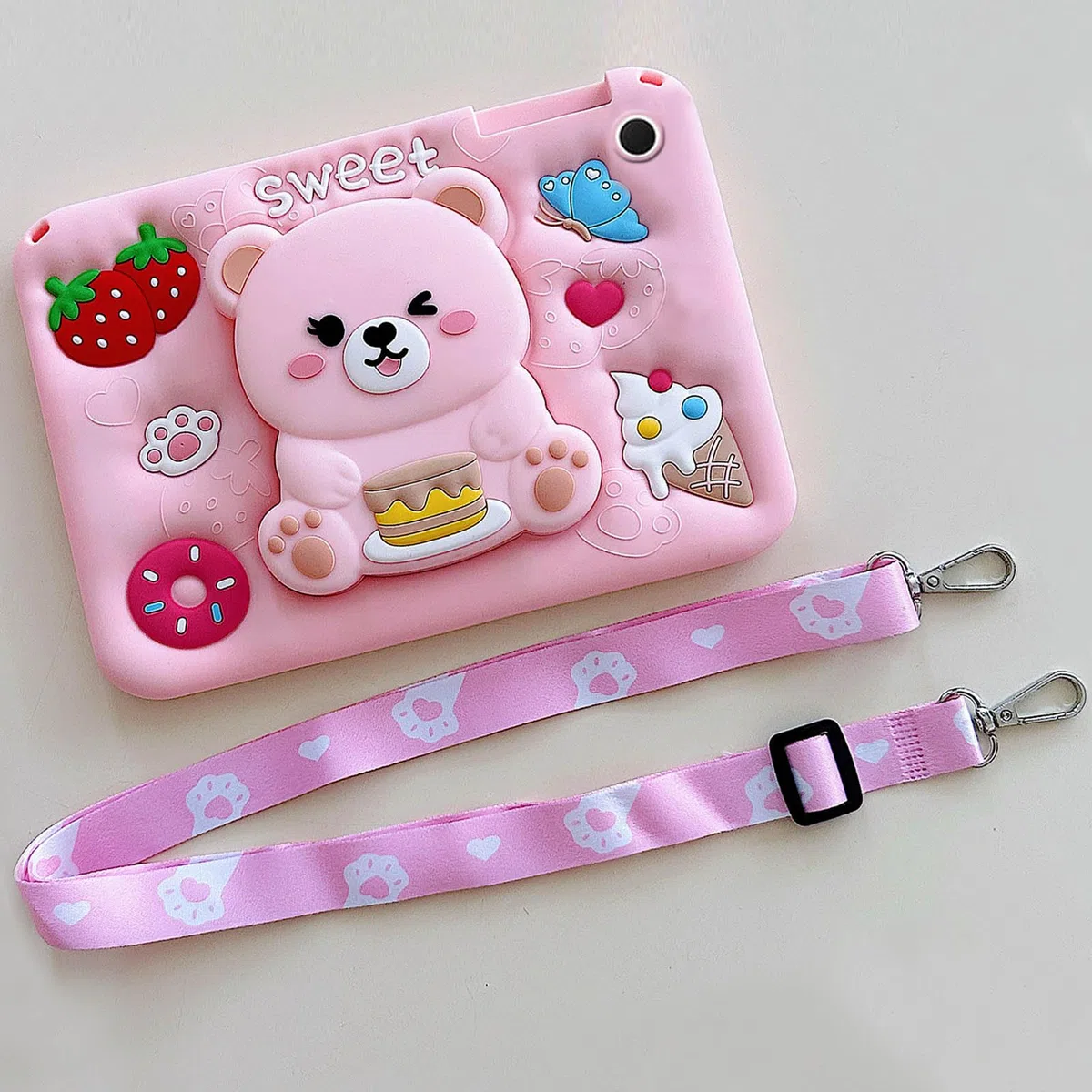 Bambini Cover per Samsung Galaxy Tab A8 10,5 Pollici 2021 (SM-X200/X205/X207) Case, Custodia Morbida in Silicone Antiurto con Portamatite, Carino Supporto Pieghevole, Tracolla
