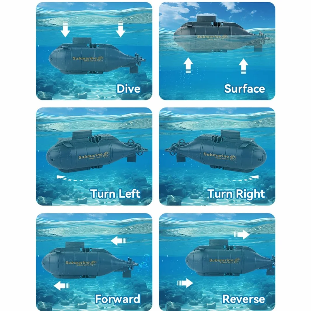 Mini sottomarino nucleare telecomandato, 6 CH RC barca subacquea con cavo di ricarica USB, perfetto per qualsiasi condizione dell'acqua, regalo per barche marine elettriche