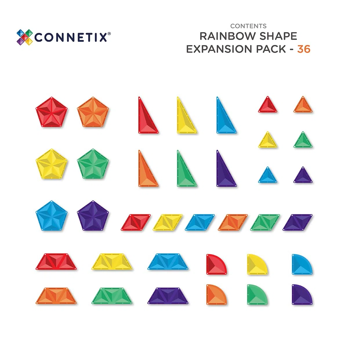 CONNETIX Piastrelle Magnetiche Arcobaleno Pacchetto Forma, 36 Pezzi