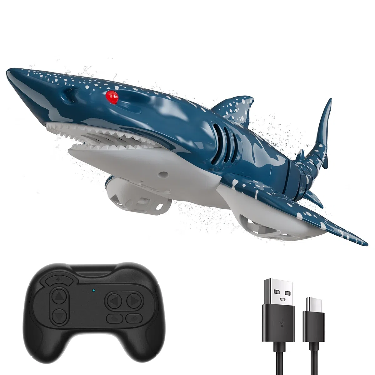 Squalo telecomandato per bambini, giocattolo squalo RC 2,4 GHz, barca squalo telecomandata con luci e movimento coda realistico, giocattolo acquatico per vasca da bagno e piscina, regalo per ragazzi e