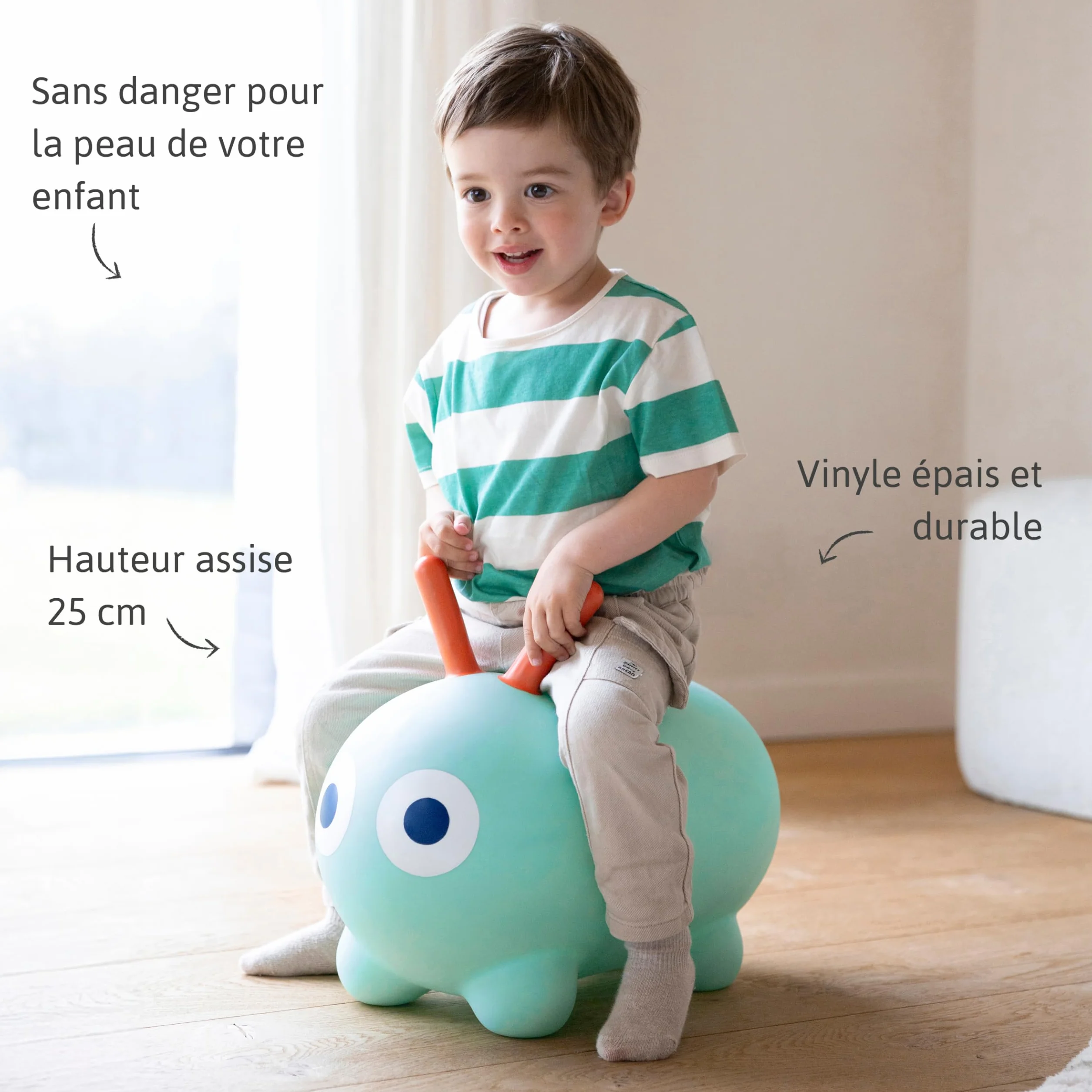 QUUT - Skippi Animal Sauteur - Giocattolo saltatore gonfiabile - interno ed esterno - Pompa inclusa - 35 x 46 cm - Regalo - Design - a partire da 12 mesi (verde menta)