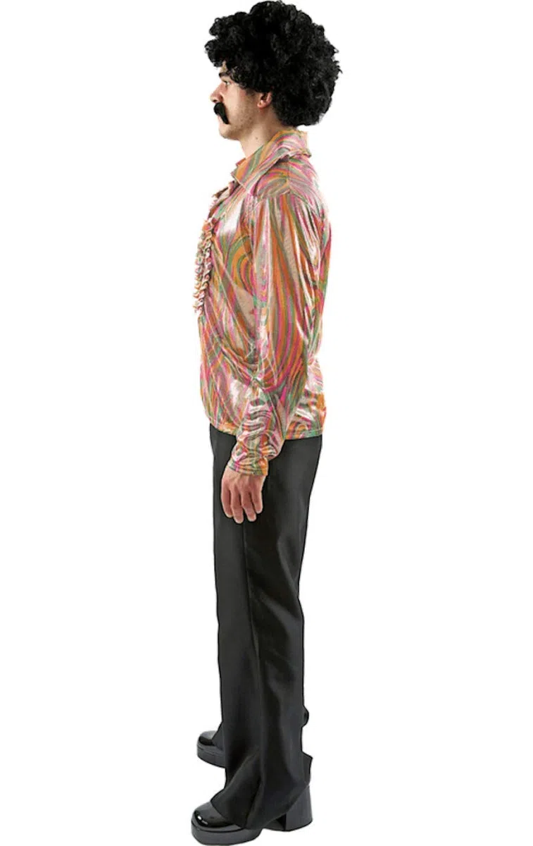 ORION COSTUMES Adulto Uomo Multicolore 70 Disco Ballerino Hippie Camicia e Pantaloni A Zampa Carnevale Costume