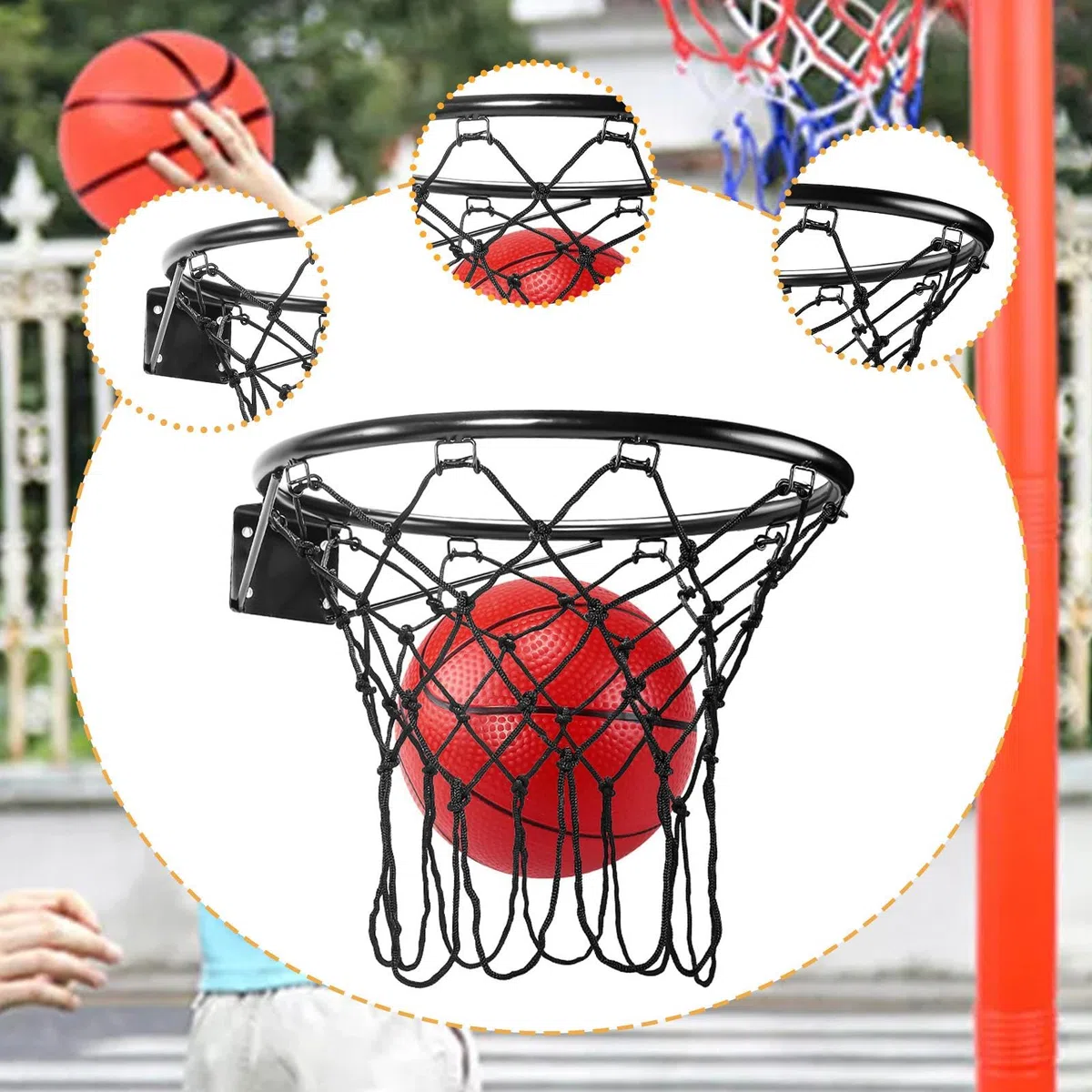 Qianly Canestro Basket con Supporto a Muro, Set Pallacanestro Giocattolo Palla Rete Ferro Robusta, Facile da Installare, Adatto per Bambini Cameretta Palestr, 32 Cm