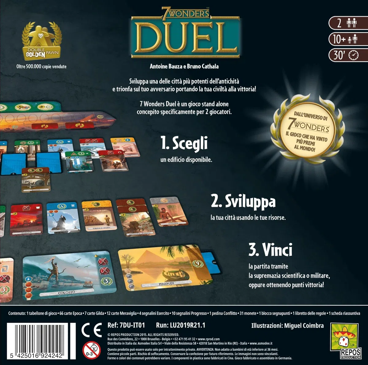 Asmodee - 7 Wonders Duel - Gioco da Tavolo di Strategia Per 2 Giocatori, Carte da Gioco modalità Duello, 10+ Anni, 30 min, Edizione In Italiano