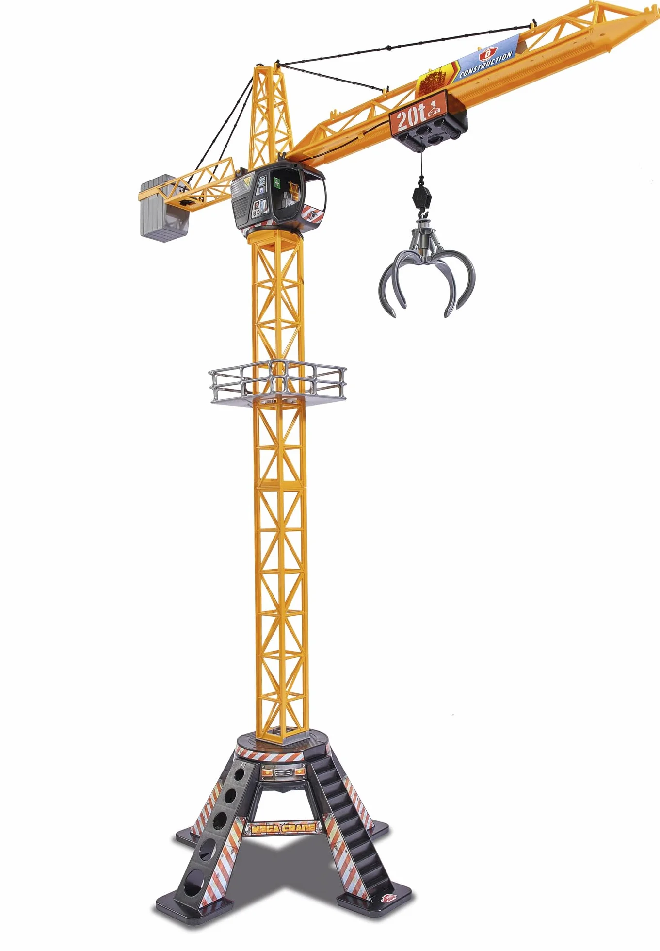 Dickie Toys - Mega Crane (120 cm) – Gru extra grande per bambini dai 3 ai 5 anni, con telecomando, verricello, braccio di presa, girevole a 350°, gru telecomandata