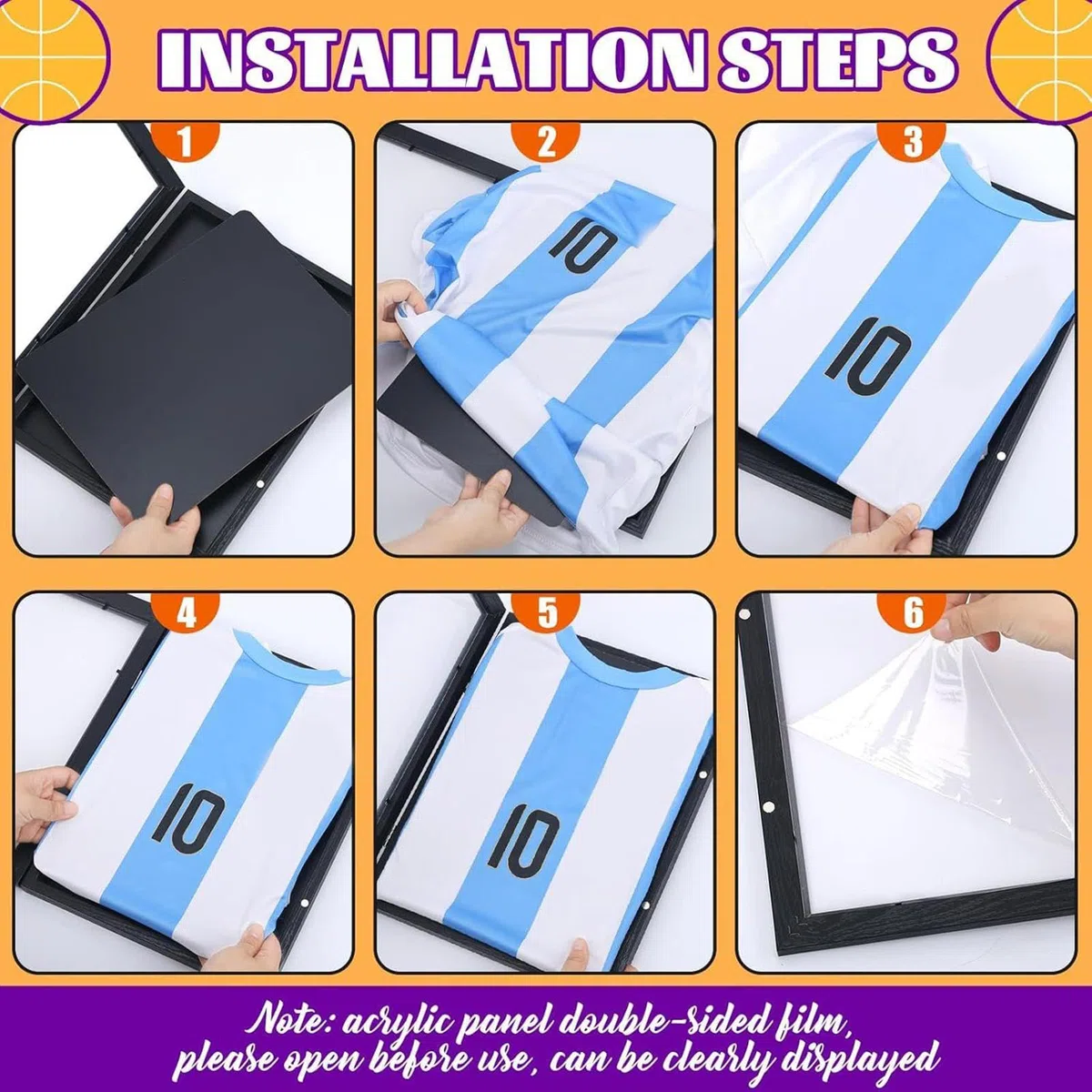 Display con cornice per magliette da calcio, scatola per profonde, cornice per magliette in legno nero, vetrina montabile a parete per maglie, cimeli sportivi