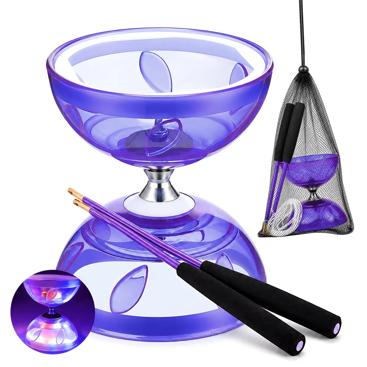 Diabolo Con Cuscinetti A Sfera, Diablo Giocoleria Con Corda Da 10 M, Diabolo LED, Set Da Giocoleria Per Principianti, Sport All'Aria Aperta, Viola
