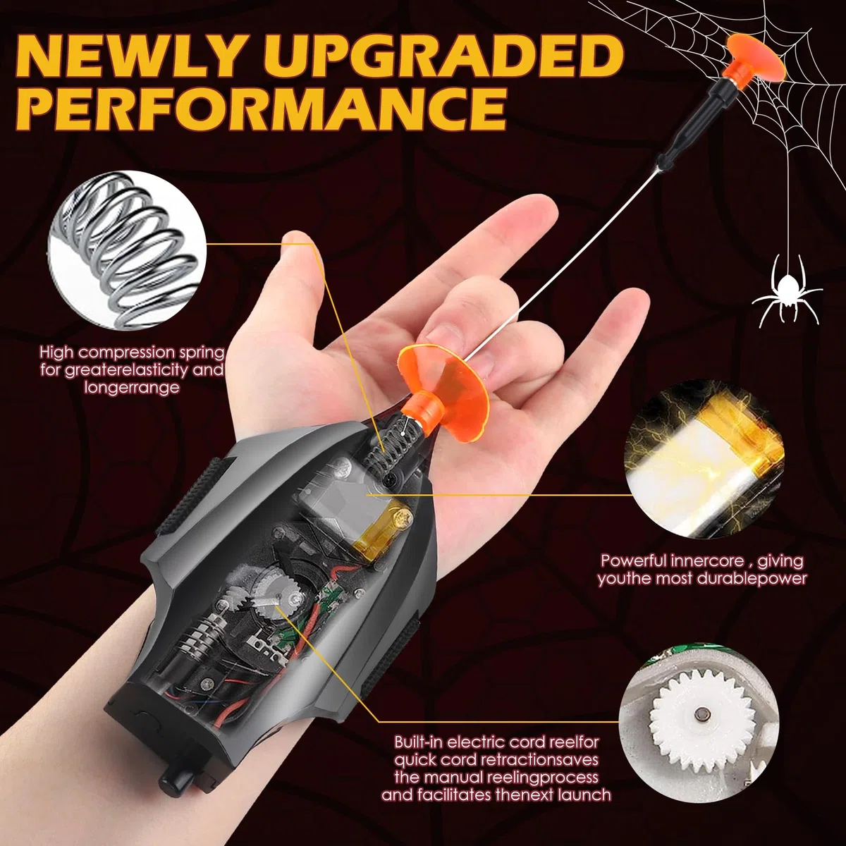 Towwoo Spider Web Shooter, guanto lanciatore Spider Cosplay guanto 3 m Launcher set giocattolo polso elettrico avvolgimento automatico cavo (Aggiornamento)