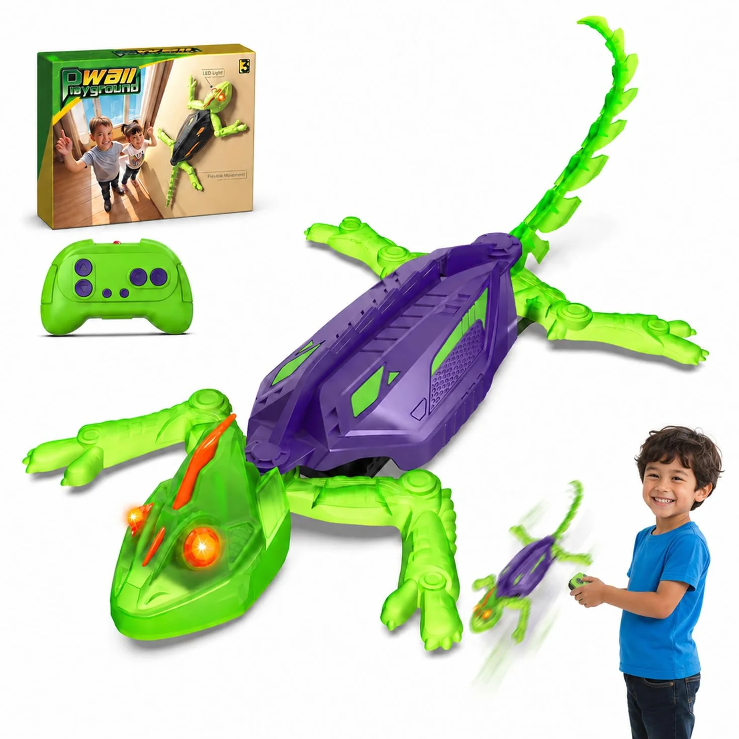 Goody King Geco Telecomandato - Rettile che Scala Pareti e Soffitti - Giocattolo con Movimenti Realistici e Rotazione 360° - Giocattoli interattiviper - Regalo per Bambini e Bambine da 3+ Anni
