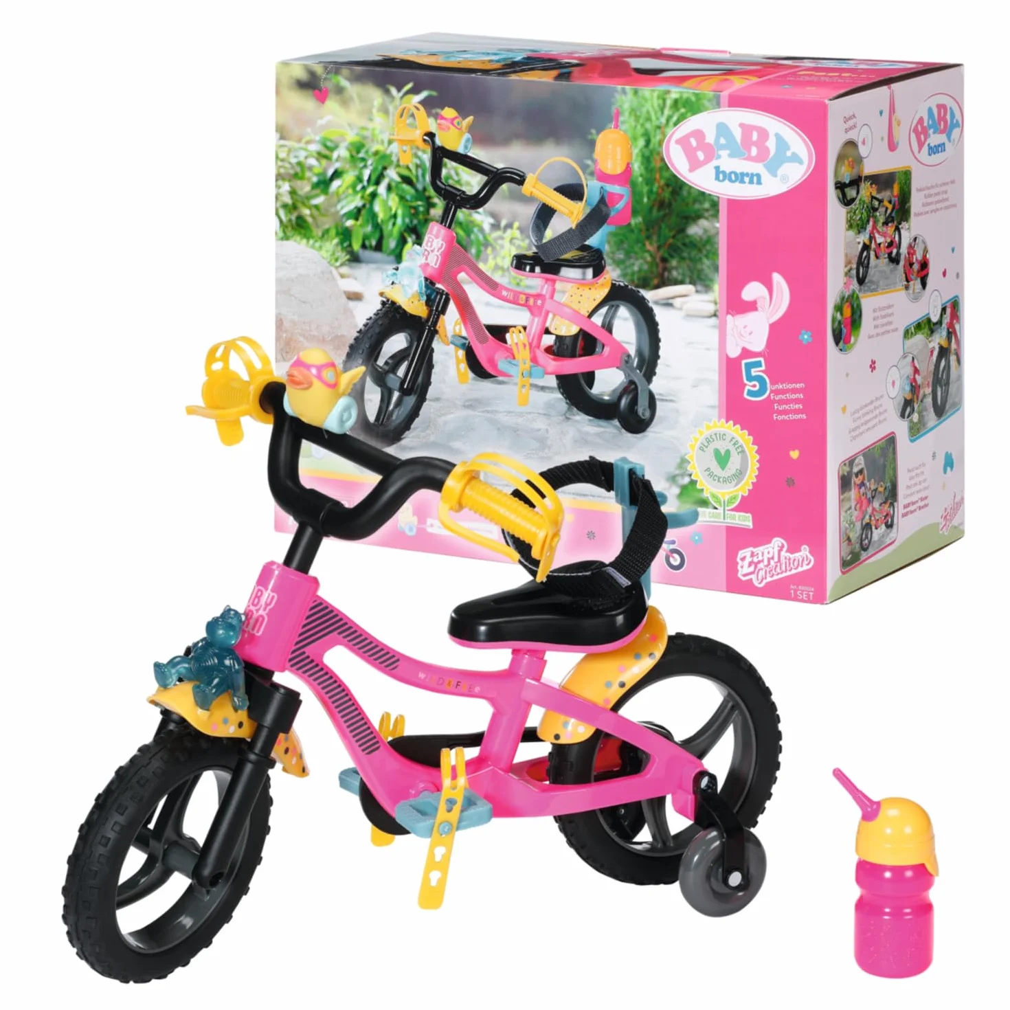 BABY born Bicicletta per Bambole di 43cm- con Clacson, Luci e Parafanghi - per Mani Piccole, Il Gioco Creativo Promuove L'Empatia e Le Abilità Sociali, per Bambini dai 3 Anni in su