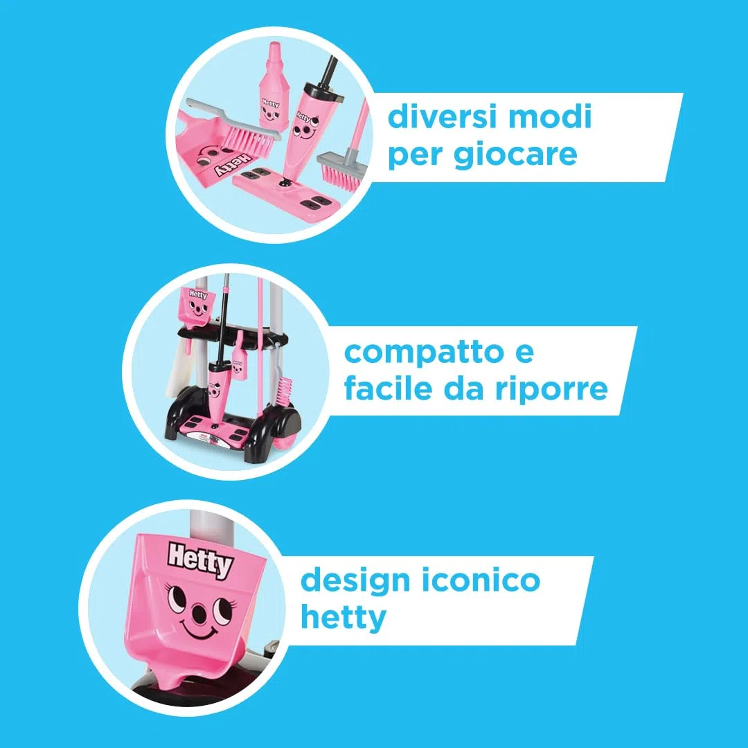 Casdon Giocattoli Henry & Hetty - Carrello per le pulizie Hetty - Set rosa ispirato a Hetty con scopa, spazzole, paletta e accessori - Carrello per le pulizie per bambini - Età: 3+ anni