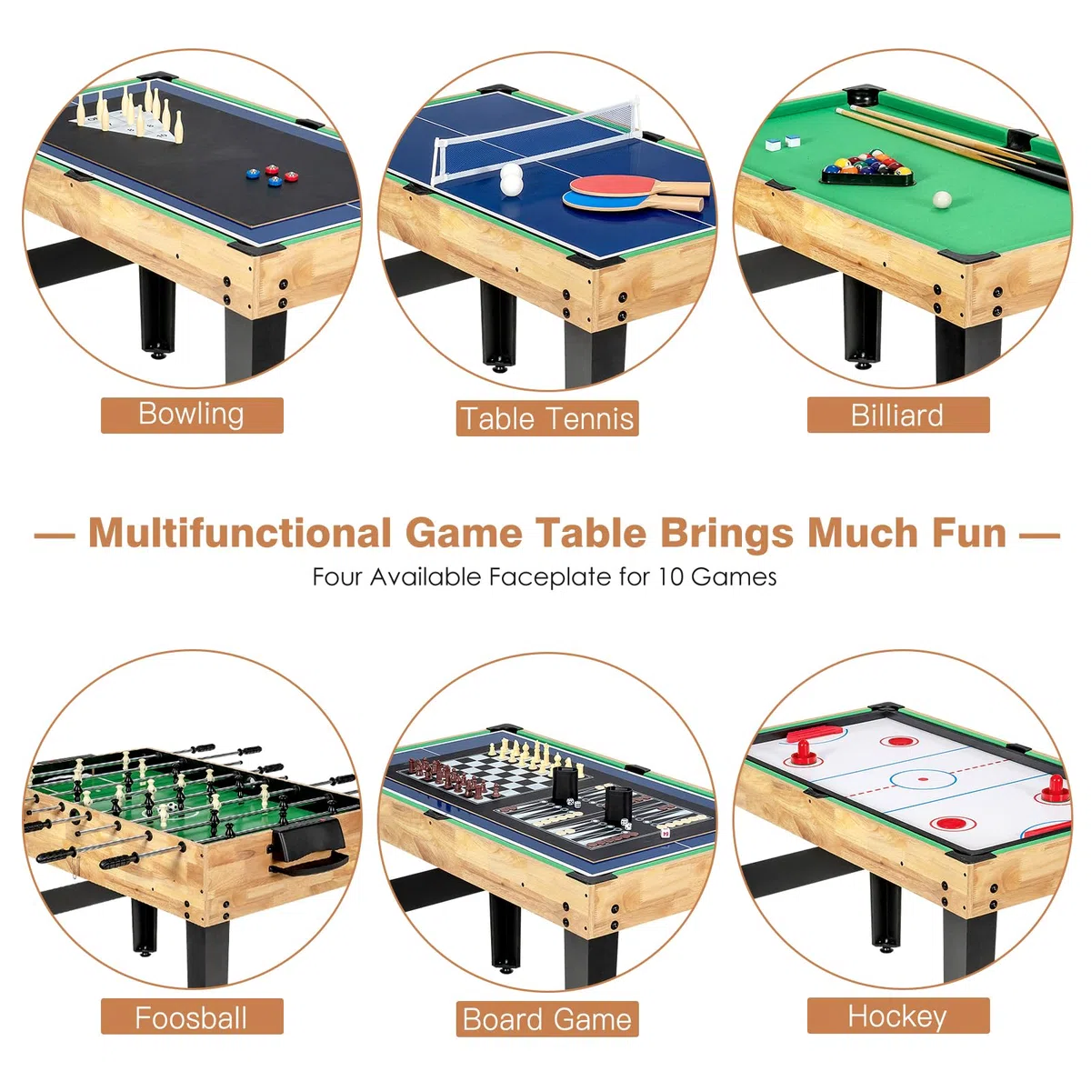 HOMASIS 10 in 1 Tavolo Multigioco per Bambini e Adulti, Tavolo da Gioco con Calcio Balilla, Bowling, Ping Pong, Hockey, Biliardo, Shuffleboard, Dama, Poker, Scacchi e Backgammon, per Casa