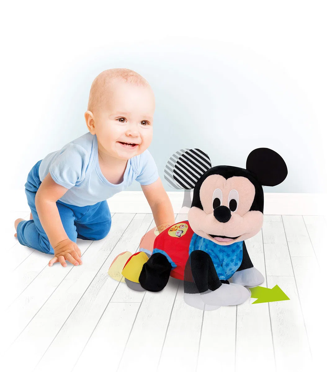 Clementoni Disney Baby Baby Mickey Gattona con Me, Topolino Peluche per Imparare a Gattonare, Gioco Prima Infanzia Bambini 6-36 Mesi, Insegna Numeri e Versi degli Animali, Lingua Italiana, 17237