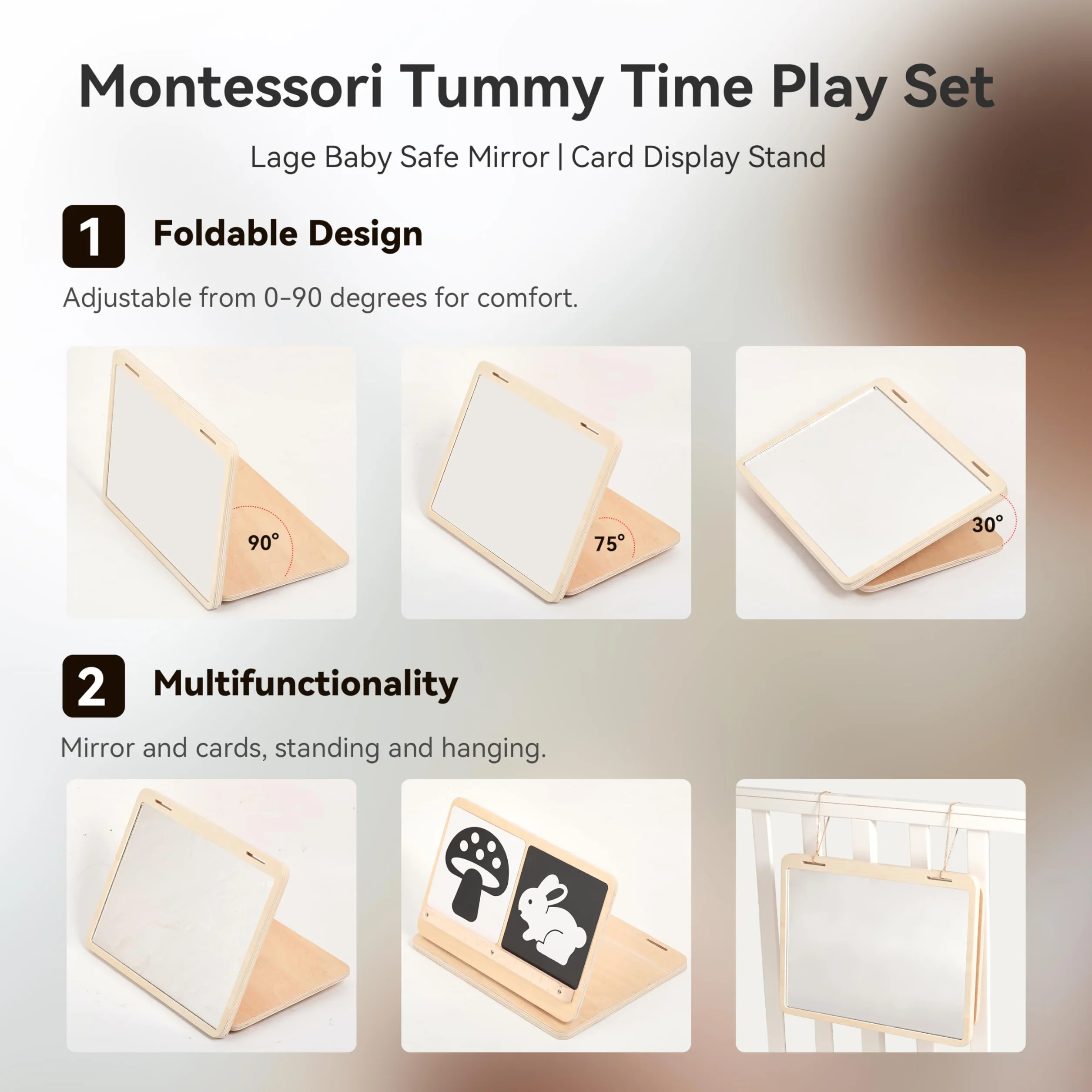 WOODEN TEETHER Giocattolo per bambini Montessori - specchio in legno per neonati 0-12 mesi regalo Neonato