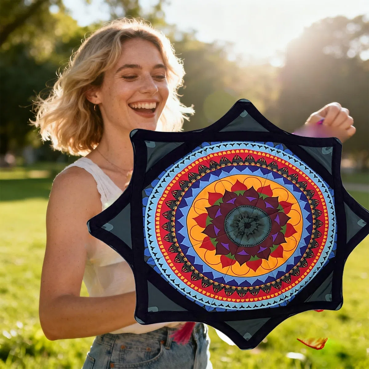 Panno per Spinning per Principianti, Panno per Spinning Flow Star da 24 Pollici con Vivaci Motivi Bifacciali, Giocattolo da Giocoleria Rotante con la Punta delle Dita per Bambini e Adulti C