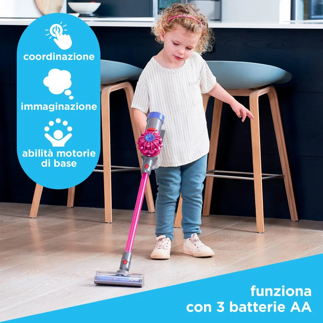 Casdon Dyson aspirapolvere senza filo | Aspirapolvere Dyson giocattolo interattivo ufficialmente autorizzato per bambini da 3 anni in su | Giochi di ruolo realistici e divertenti!
