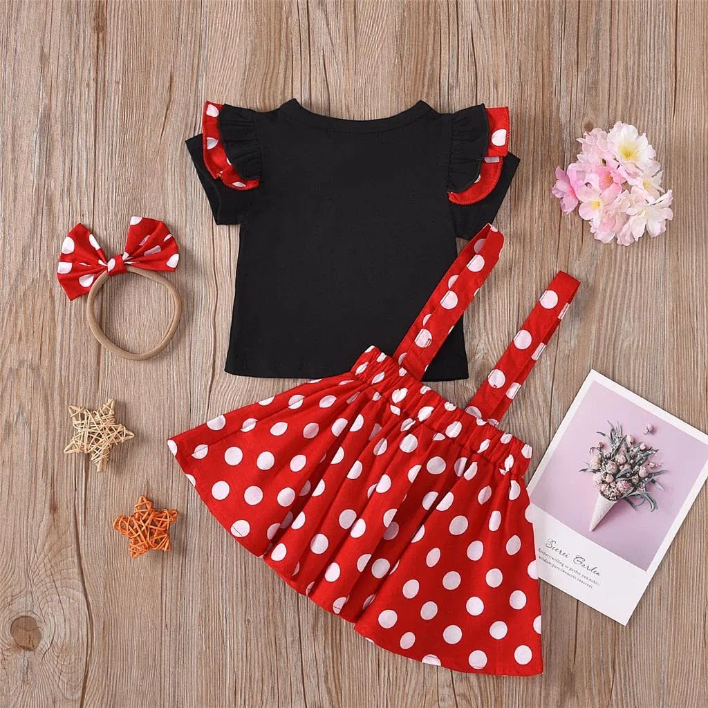 Lito Angels Vestito Costume Topo Mouse con Fascia per Bimba & Bambina, Completi di Gonna a Pois Rossi con Bretelle