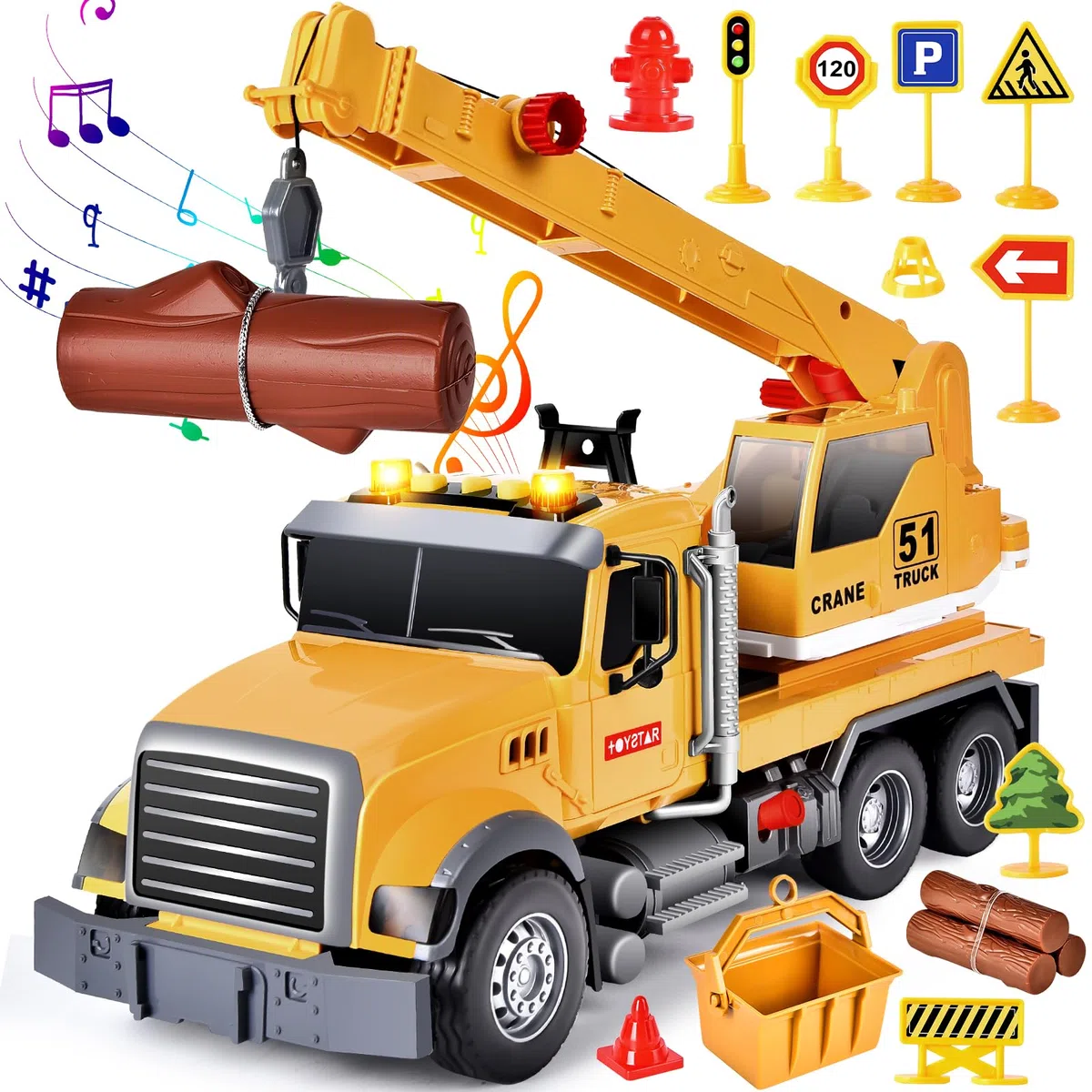 Aragallant Camion Gru Giocattolo, Gru Giocattolo per Bambini, Gru Giocattoli da Cantiere Ragazzi, Camion Grande Giocattolo con Suoni, Regali per bambini di oltre 5 anni