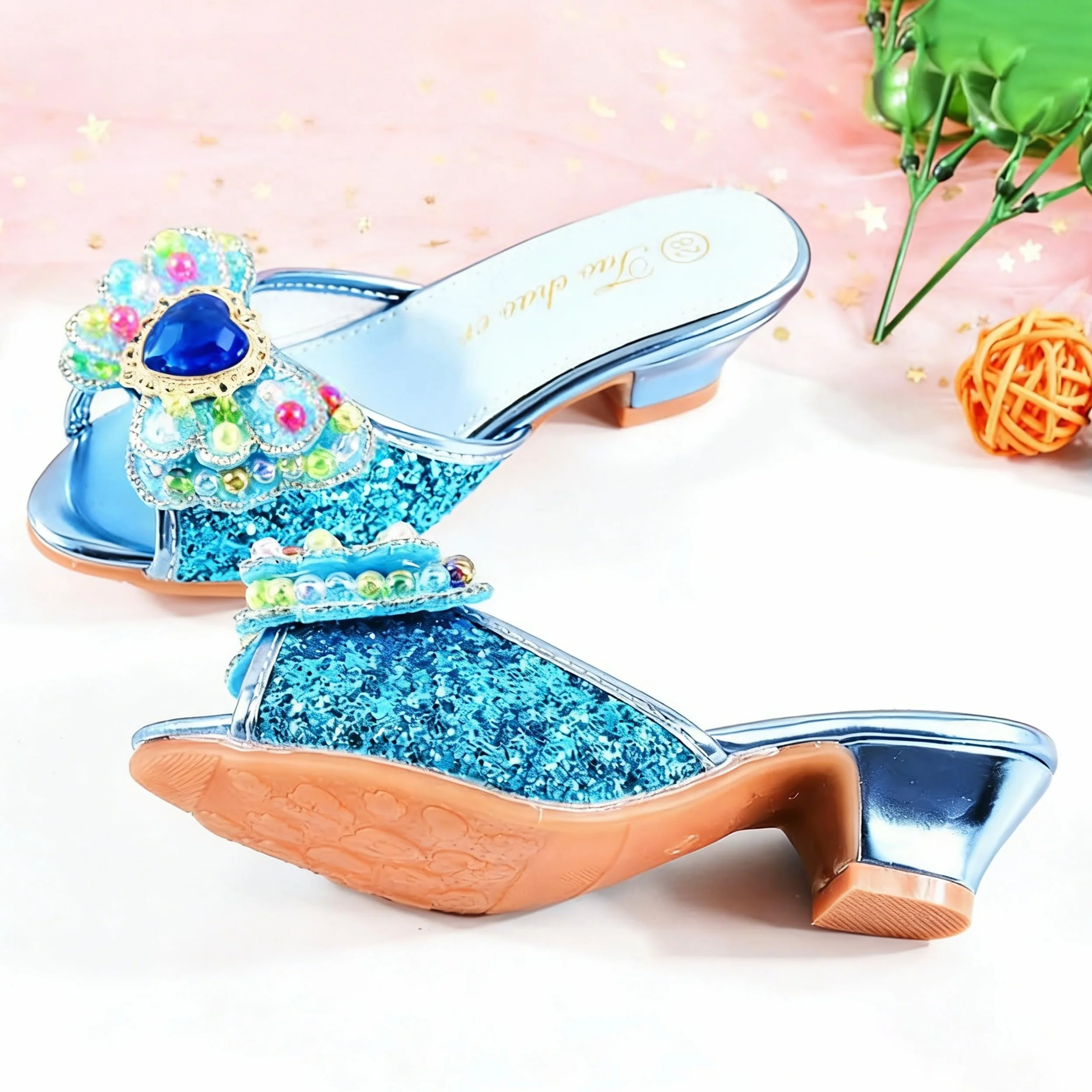 Ragazza Ghiaccio Regina Pantofola Paillettes Fiocco Scarpe col Tacco per Bambine Eleganti Sandali per Bambine Principessa Halloween Natale Carnevale Festa a Tema Estate Rosa 29
