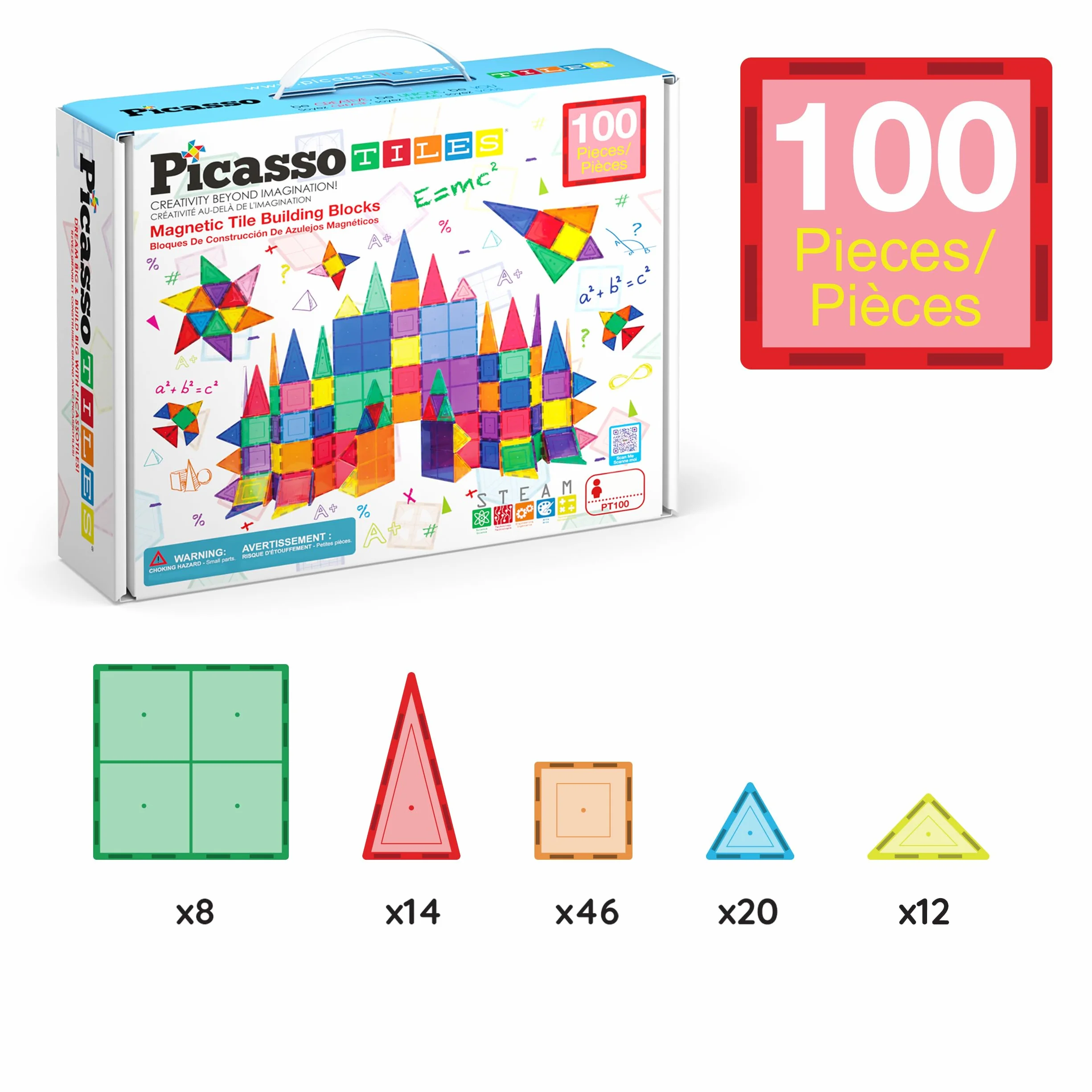 PicassoTiles 100 Pezzi Set 100 Pezzi Piastrelle Magneti Costruzioni Trasparenti Blocchi Magnetici 3D Costruzione Playboard, Creatività Oltre L'immaginazione, Ispirazione, Ricreativo